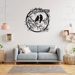 Birds on a Branch Metal Wall Art, Welcom Metal Wall Art