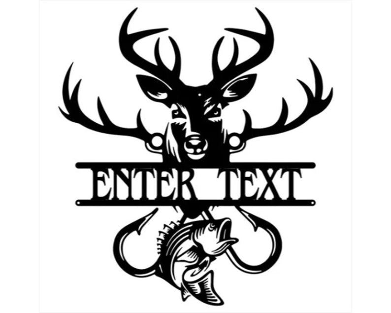 Custom Fish and Deer Front Door Sign, Outdoor Metal Sign