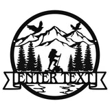 Custom Name Sign Metal Tree & Mountain Wall Art, Outdoor Metal Sign