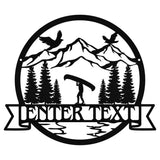 Custom Name Sign Metal Tree & Mountain Wall Art, Outdoor Metal Sign