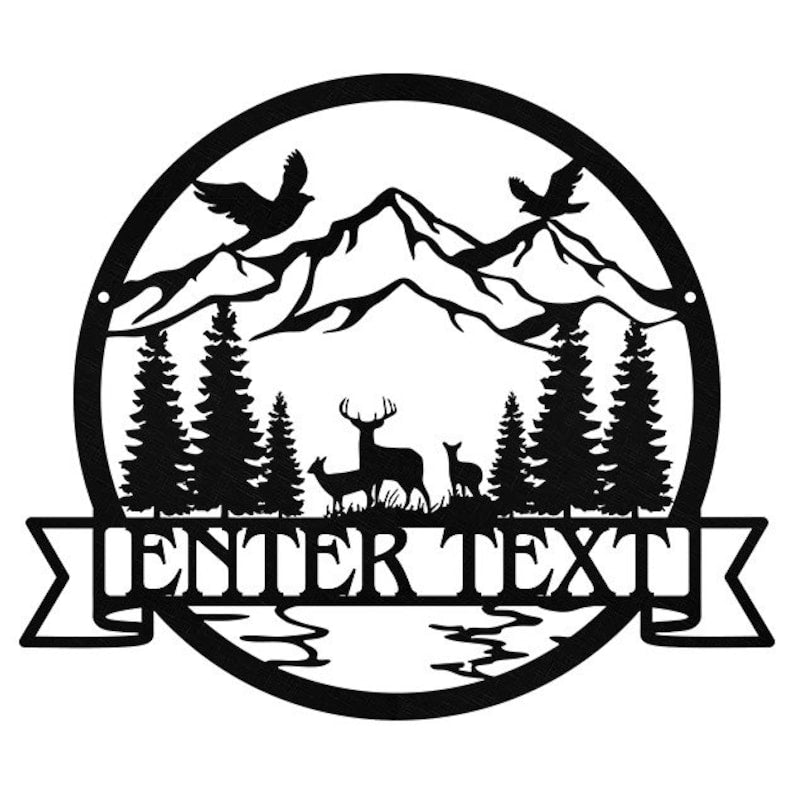 Personalized Deer Triangle Wall Art, Outdoor Metal Tree Sign
