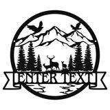 Personalized Deer Triangle Wall Art, Outdoor Metal Tree Sign