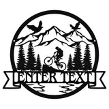 Custom Name Sign Metal Tree & Mountain Wall Art, Outdoor Metal Sign
