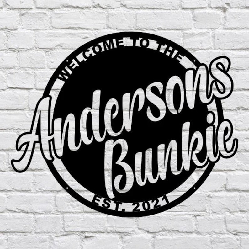 Custom Name Sign Cabin Wall Art, Outdoor Bunkie Cabin Metal Sign