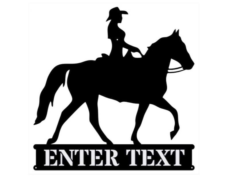 Custom Horse Metal Wall Sculpture, Horse With Rider Metal Name Sign