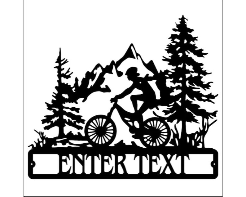 Mountain Biking Metal Wall Art, Custom Metal Name Sign