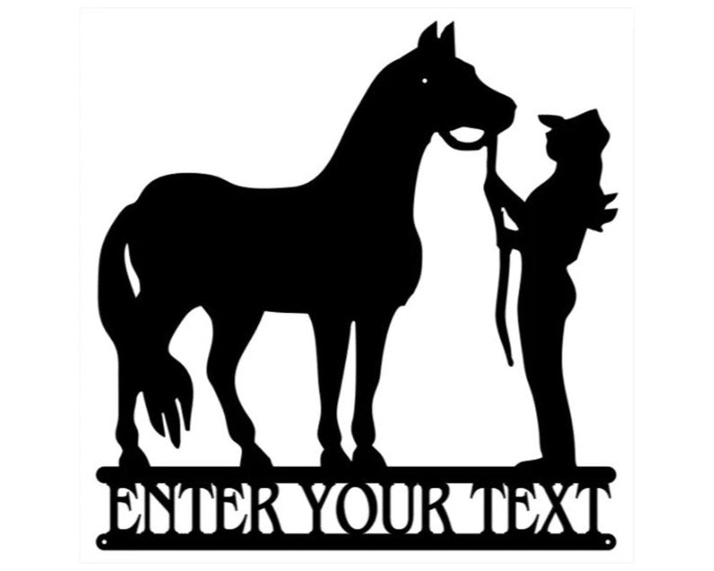Horse Metal Sign, Horse with Rider Metal Name Sign