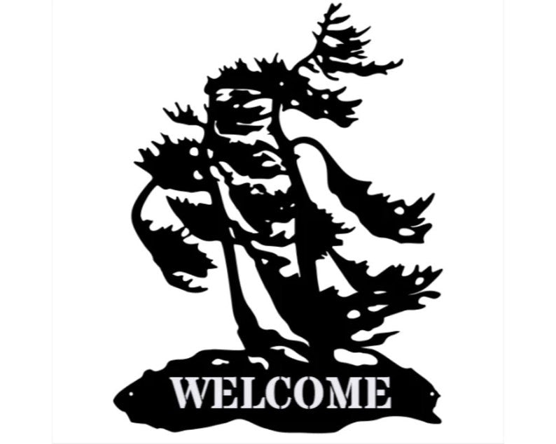 Pine Tree Welcome Sign, Welcome Metal Sign Housewarming Gift
