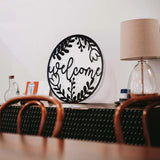 Floral Metal Welcome Sign, Welcome Round Sign Outdoor Decor