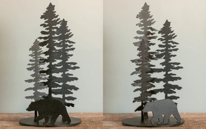 Bear Tree Metal Wall Art, Sitka Tree Wall Art for Outdoor Decor
