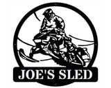 Snowmobiler Sign Metal Wall Art, Custom Name Sign for Outdoor Decor