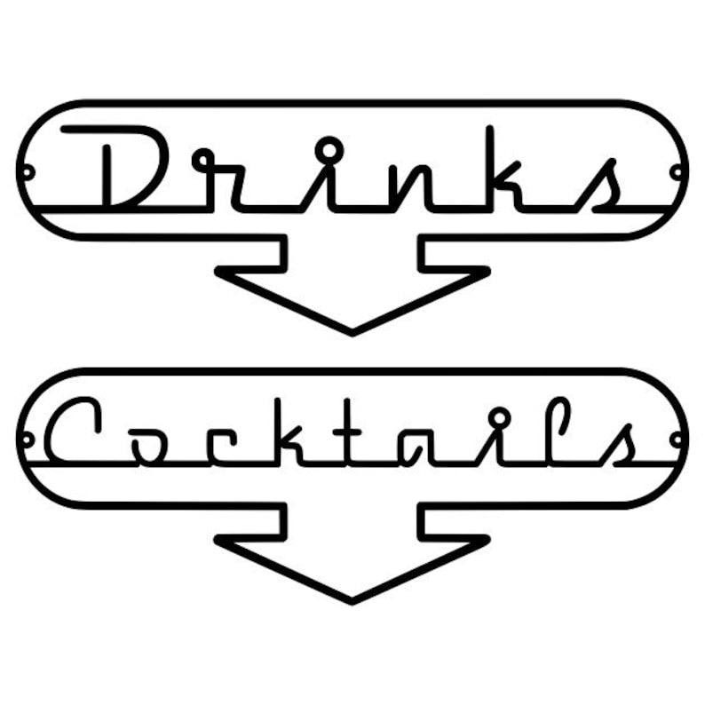 Drinks Cocktails Sign Metal Wall Art, Cocktail Bar Sign