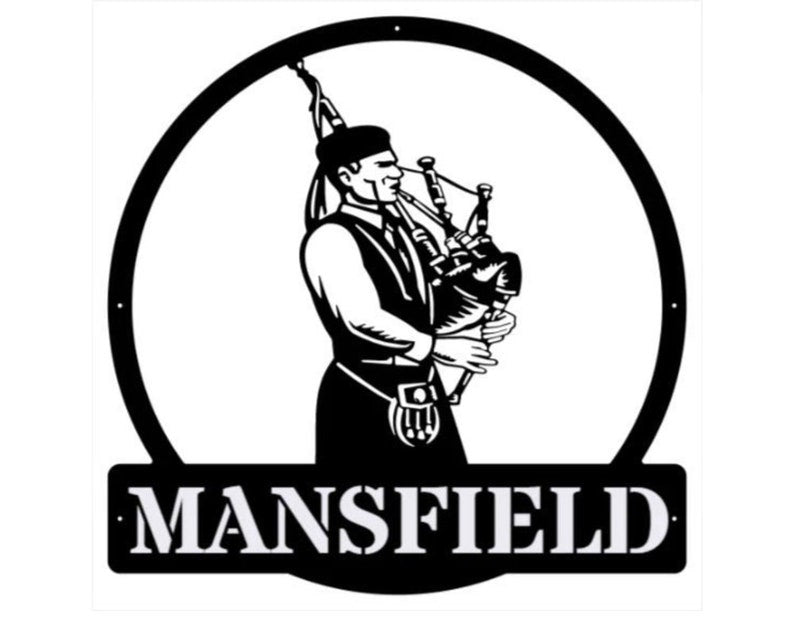 Bagpiper Metal Wall Art, MansField Metal Name Sign Room Decor