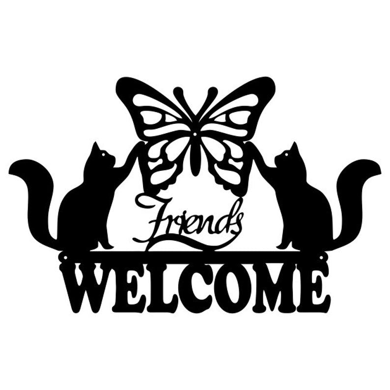 Welcome Cats Metal Sign, Butterfly Metal Sign Farmhouse Decor