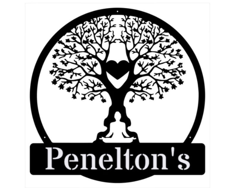 Metal Heart Tree Wall Art, Decorative Family Name Metal Art for Walls