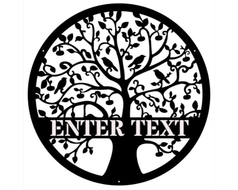 Metal Sparrow Wall Art, Custom Family Name Sign Tree of Life Art