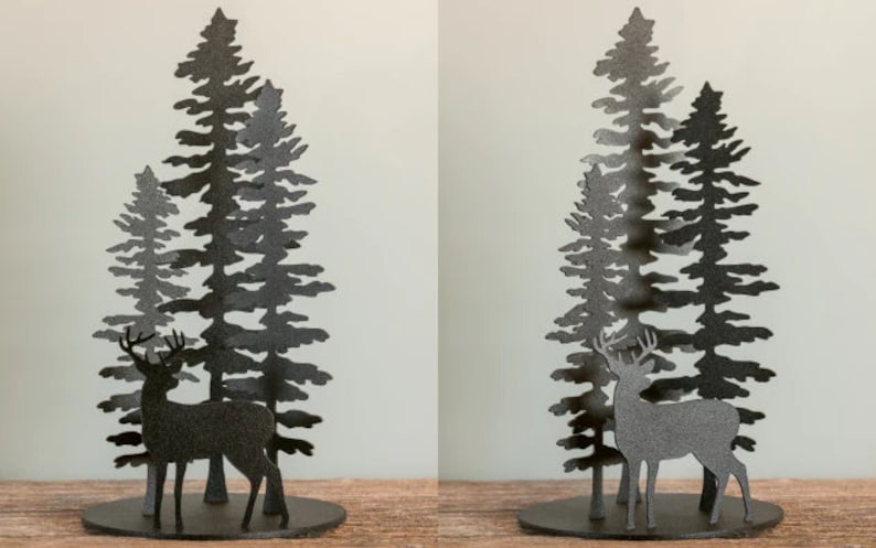 Sitka Trees with Deer Metal Wall Art, Metal Outdoor Signs