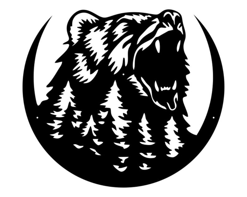 Black Metal Bear Head Wall Art, Outdoor Animal Metal Wall Art