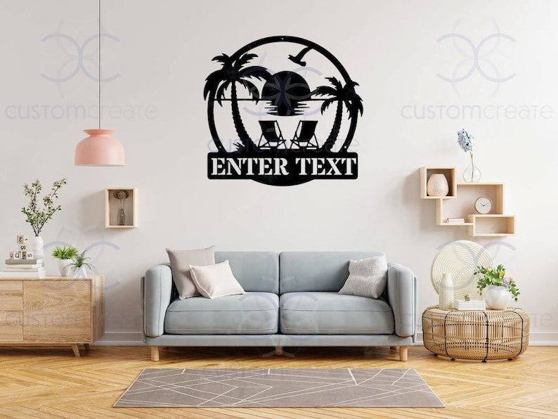 Palm Trees with Sunset Wall Art, Custom Metal Sign
