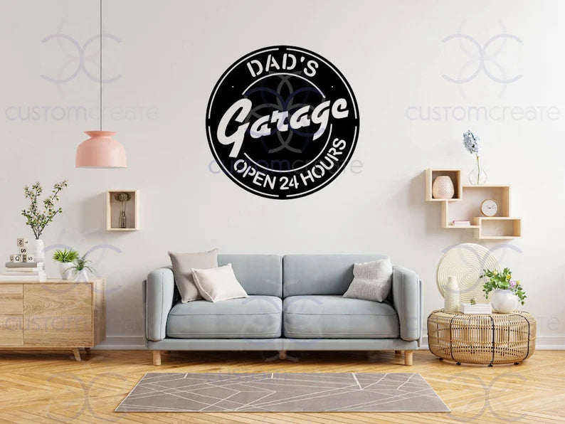Dad's Garage Metal Wall Decor, Metal Dad's Garage Hanging, Workshop Metal Logo Sign, Laser Cut Black Metal Dad's Garage Wall Decoration