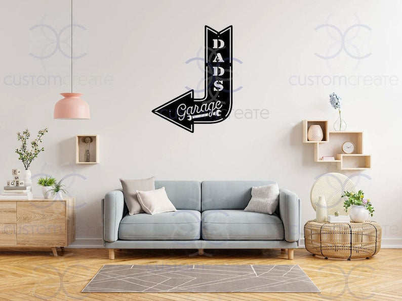 Dads Garage Metal Sign, Metal Arrow Sign Garage Decor