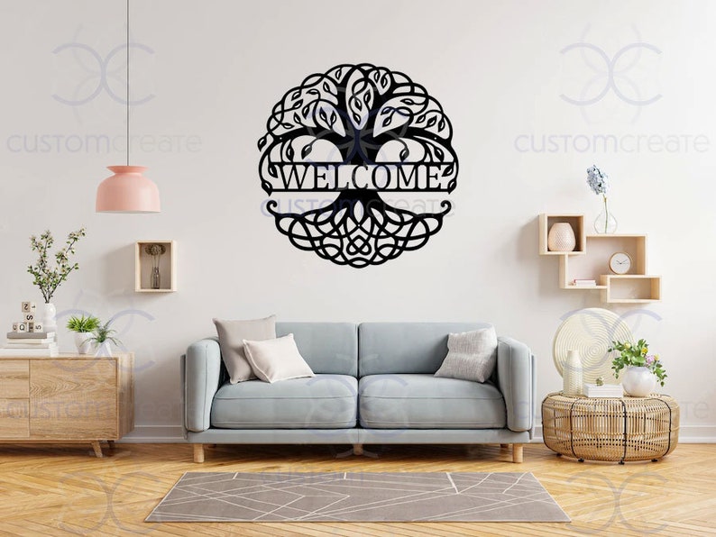 Tree Of Life Metal Welcome Sign, Modern Welcome Sign Farmhouse Decor