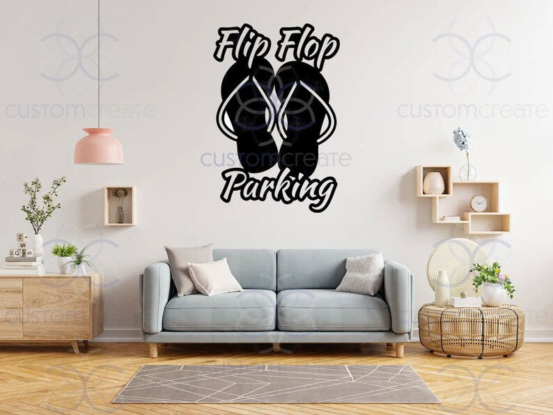 Flip Flop Parking Metal Wall Art, Flip Flop Sign Metal Artwork