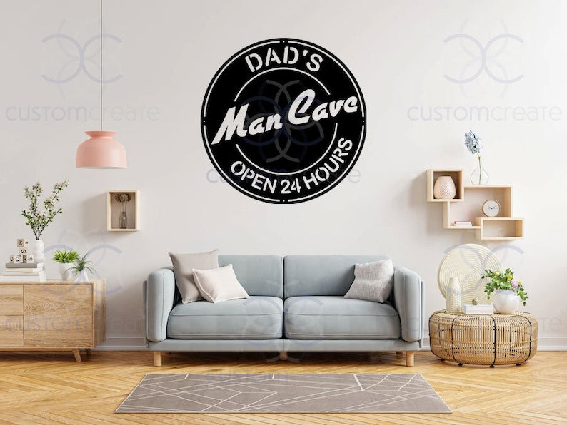 Dad's Man Cave Sign Metal Wall Art, Outdoor Metal Sign