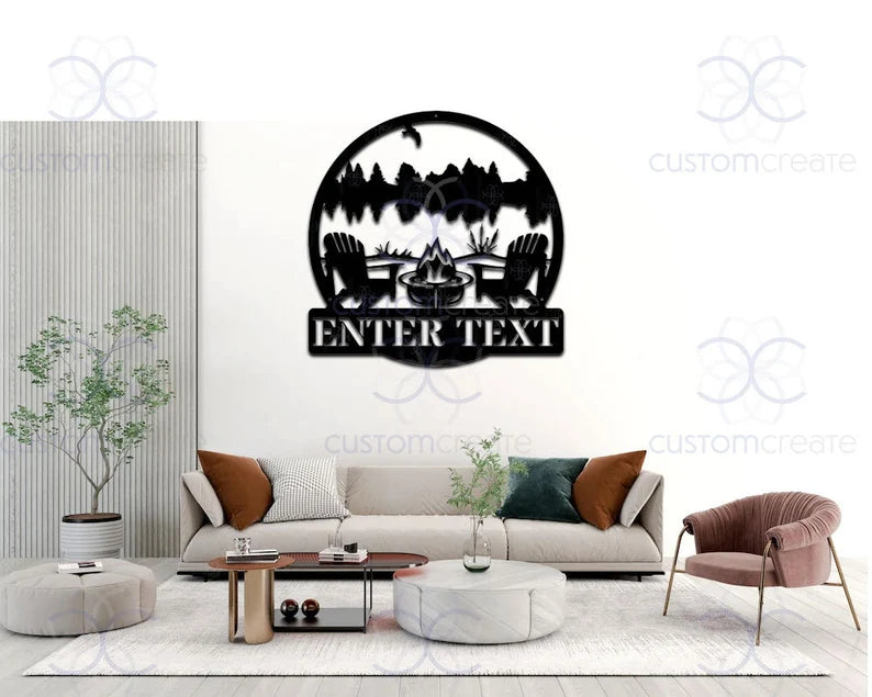 Personalized Metal Fire Pit Sign, Outdoor Chairs Metal Sign