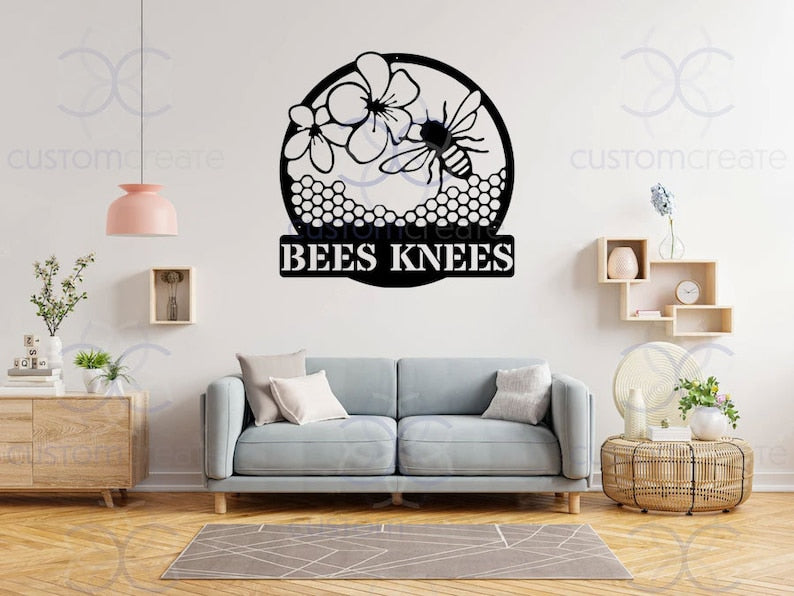 Honey Bee Wall Art Front Door Sign, Flower Sign Bee Wall Decor