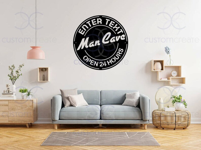 Man Cave Wall Art, Round Black Metal Wall Art for Living Room