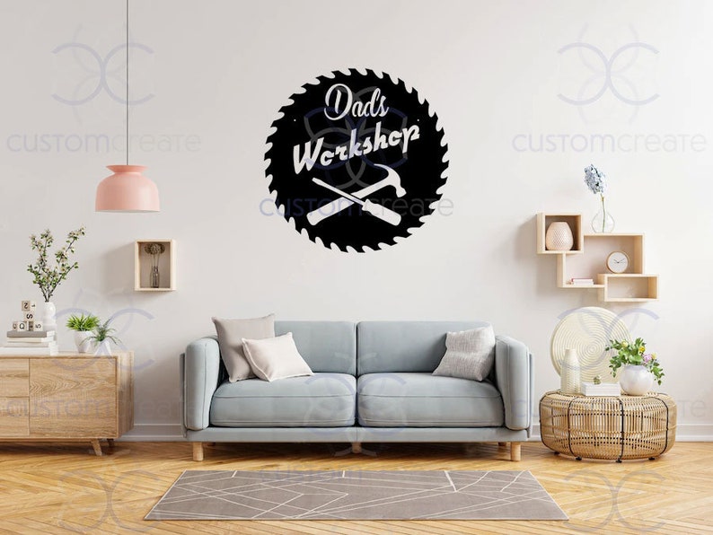 Dads Workshop Metal Wall Art, Metal Garage Name Sign