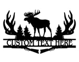Moose Metal Wall Art, Moose with Antlers Custom Metal Name Sign