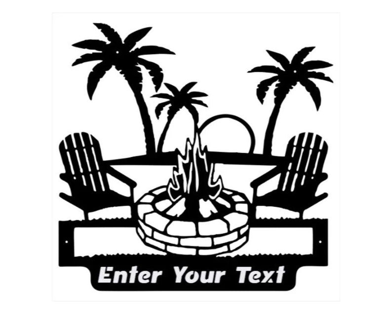 Personalized Fire Pit Sign Metal Wall Art, Palm Tree Wall Art