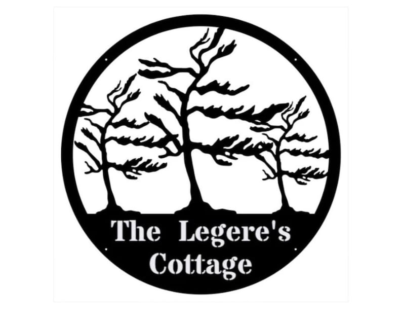 Windswept Trees Metal Wall Art, Custom Outdoor Metal Name Sign