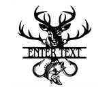 Personalized Deer And Fish Metal Wall Art, Outdoor Metal Name Sign