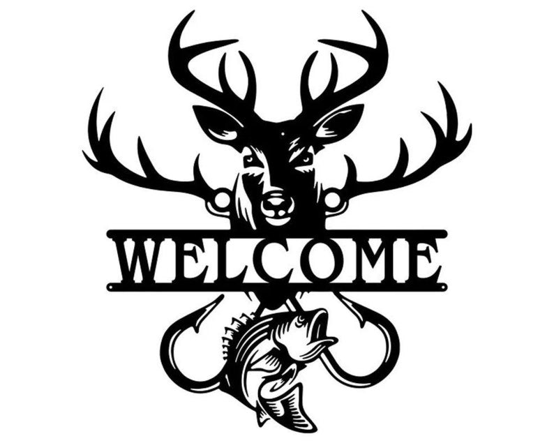 Deer and Fish Metal Wall Art, Outdoor Welcome Sign for Decoration