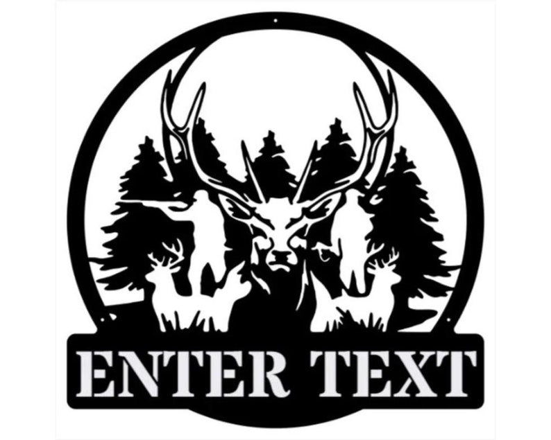 Deer Hunter Sign Metal Wall Art, Custom Name Sign for Wall Decor
