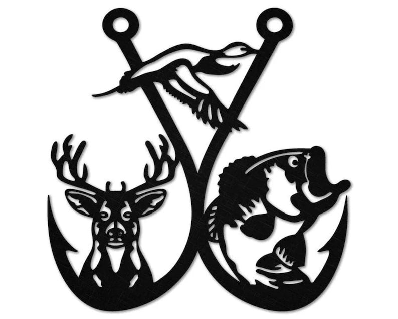 Duck Fish and Hook Metal Wall Art, Deer Antler Decorations