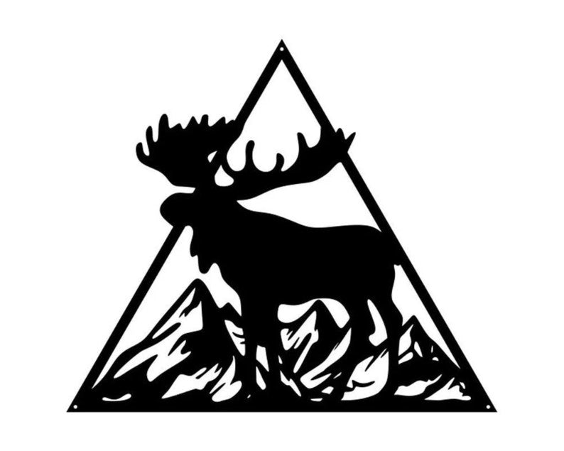 Christmas Moose Metal Mountain Wall Art, Animal Artwork with Triangles