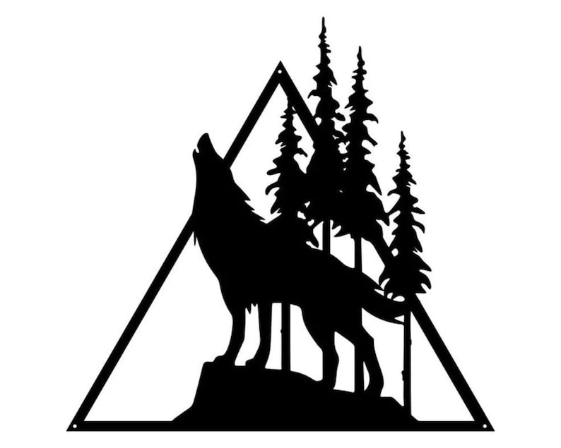 Triangle Wolf Metal Wall Art, Large Metal Wall Art for Outside