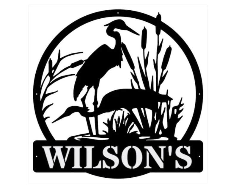 Metal Heron Wall Art, Custom Name Sign