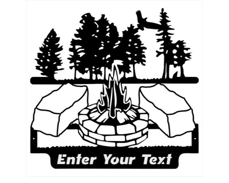 Firepit with Rocks Personalized Outdoor Metal Sign, Metal Tree Artwork