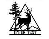 Personalized Deer Triangle Wall Art, Outdoor Metal Tree Sign