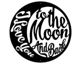 I Love You Sign Metal Wall Art, Moon and Back Metal Sign
