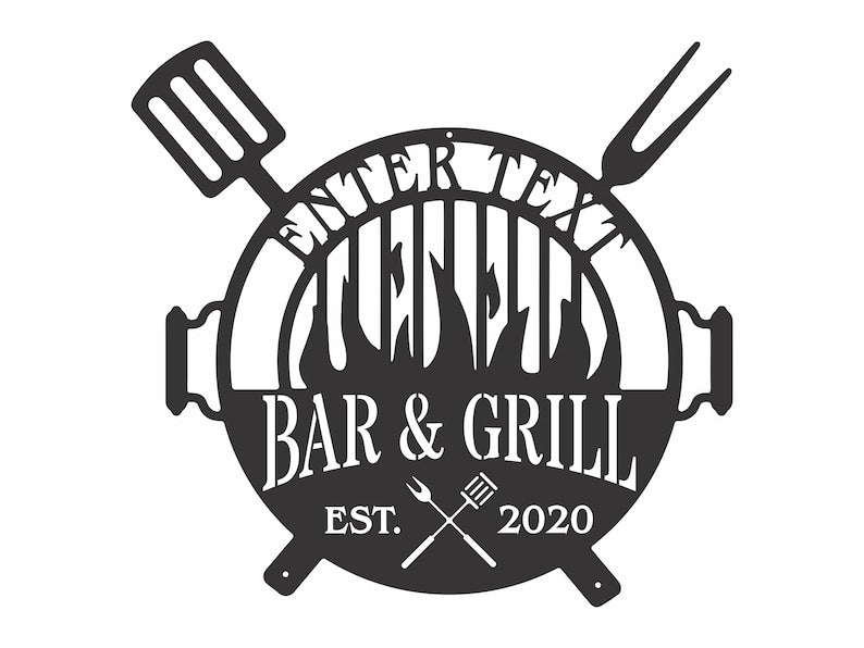 Custom Bar And Grill Metal Wall Art, Laser Cut Metal Kitchen Wall Art