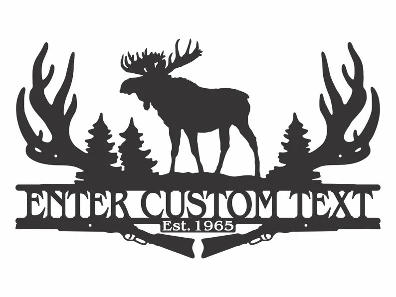 Personalized Moose Antlers Metal Sign, Moose Wall Art