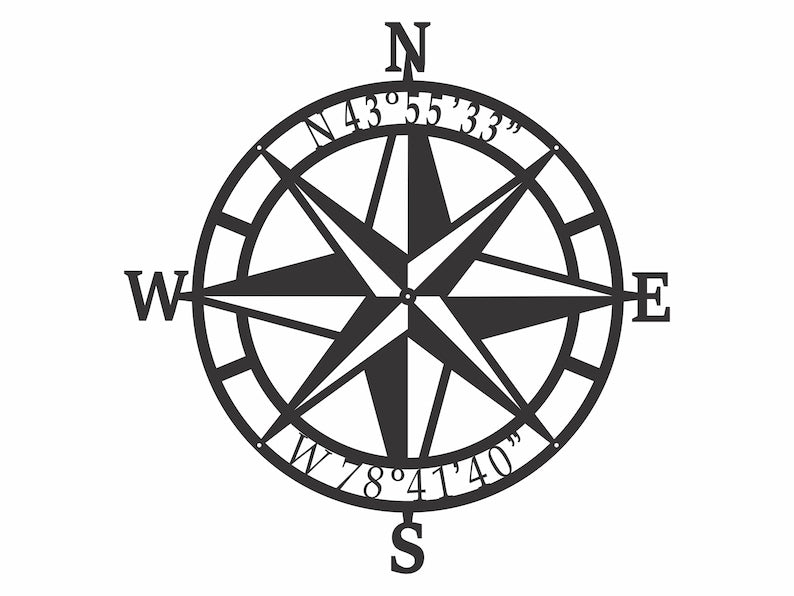 Geometric Compass Metal Wall Art, Custom Laser Cut Metal Wall Sign