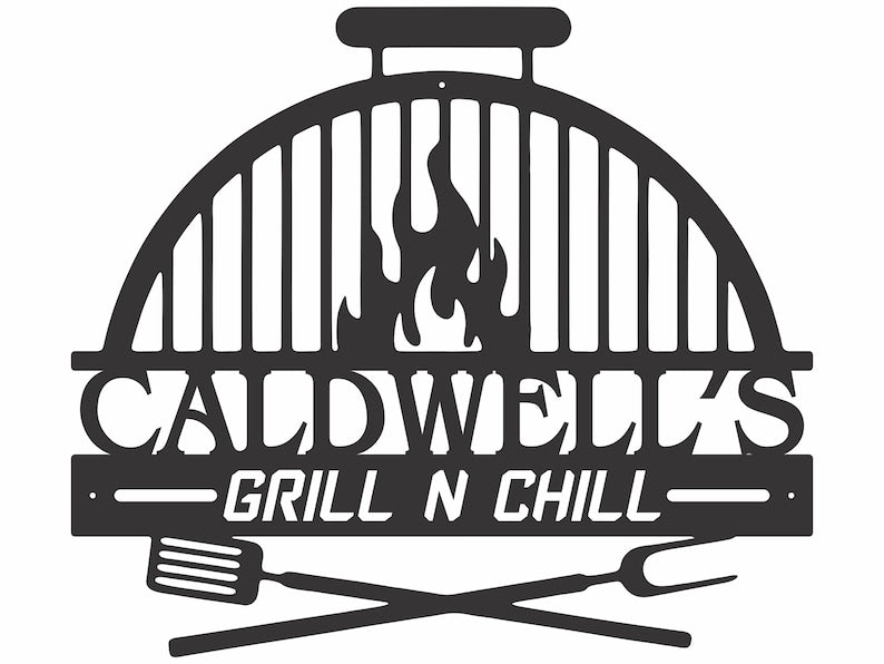 Personalized Grill N Chill Metal Wall Art, Laser Cut Metal Kitchen Wall Art