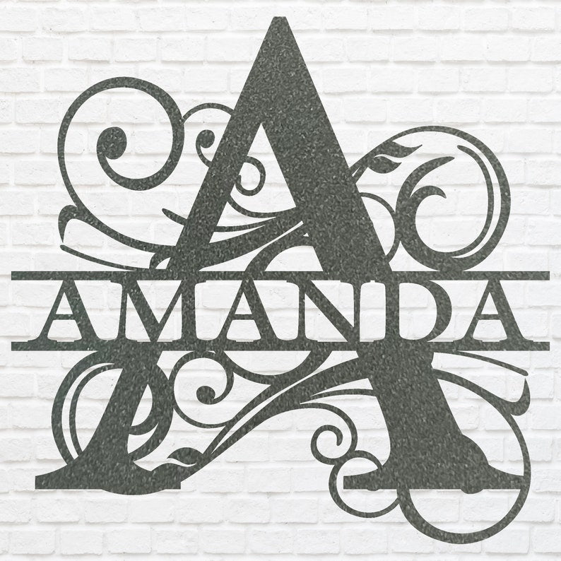 Split Monogram Metal Name Sign, Custom Name Sign